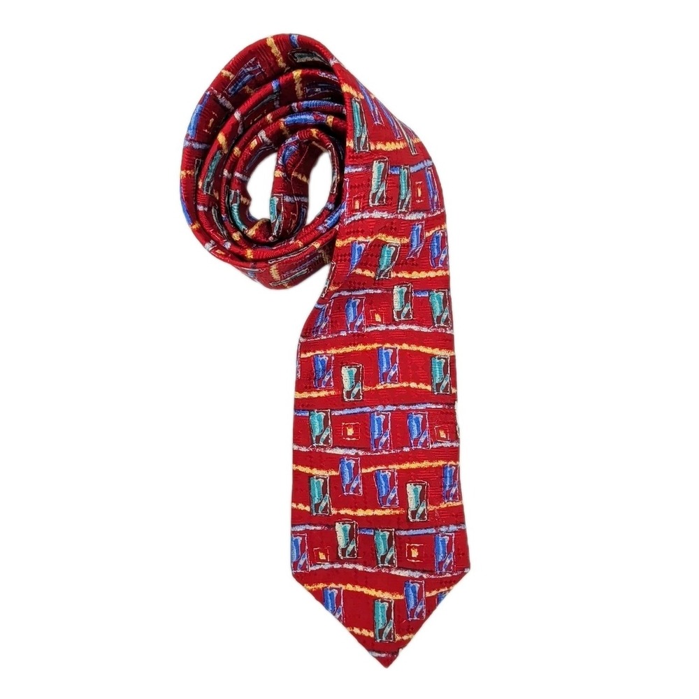Fabris Venezia Tie 100% Silk Red & Abstract Primary Colors Made in Italy Necktie